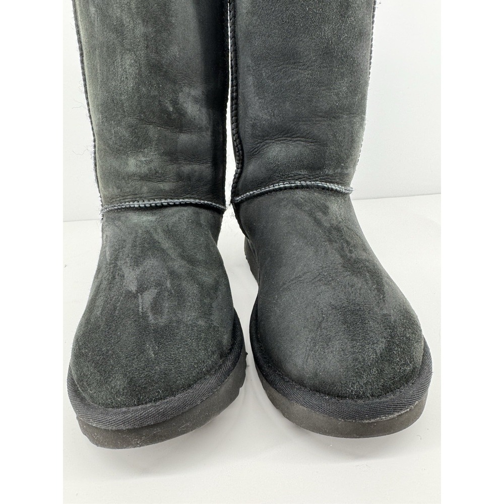 UGG Classic Tall Braid Black Sheepskin Boots Cozy Shearling Lined Winter Women 8 - Picture 4 of 14